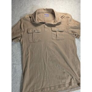 Old Navy Mens Military Polo Shirt Medium Tan Brown Short Sleeve Utility Pockets